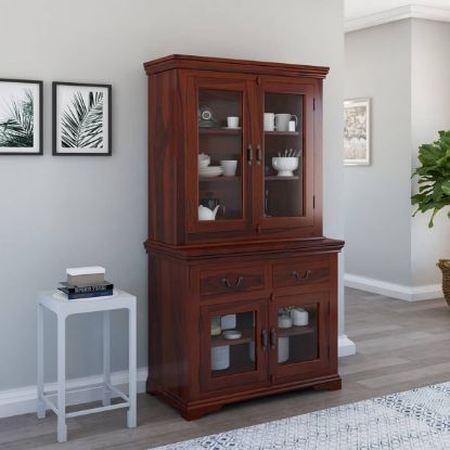 Picture of Pennsylvania Shaker Rustic Solid Wood Glass Door Dining Room Hutch