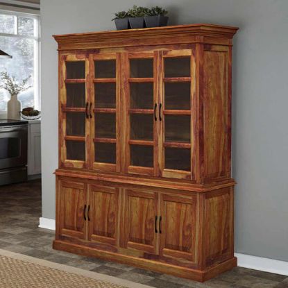 Picture of Oklahoma Rustic Solid Wood Glass Door Dining Room Hutch