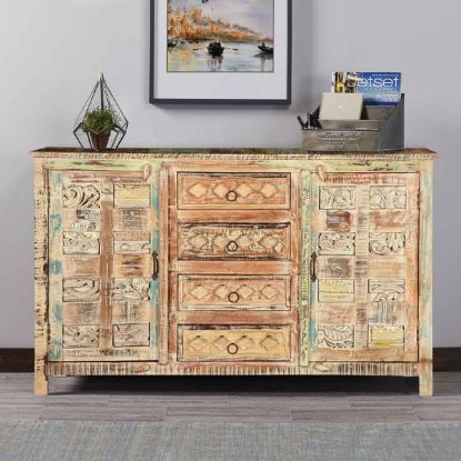 Picture of Kathreen Hand Carved Mango Wood 4 Drawer Rustic Sideboard
