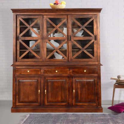 Picture of Pennsylvania Dutch Rustic Mango Wood Glass Door Dining Room Hutch