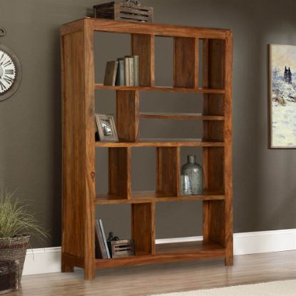 Picture of Demopolis Open Shelf Rustic Solid Wood Geometric Bookshelf