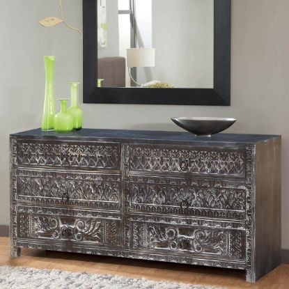 Picture of Midnight Shadows Hand Carved Mango Wood Bedroom Dresser With 6 Drawers