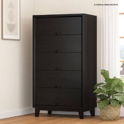 Picture of Modern Simplicity Solid Wood Black Tall Dresser With 5 Drawers