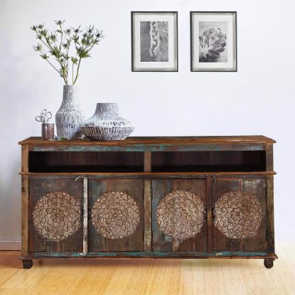 Picture of Tangier Handcrafted Dahlia Flower Design 4 Door Long Buffet Cabinet