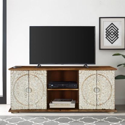 Picture of Mandala 59" Hand Carved & Painted Solid Wood TV Stand Media Console