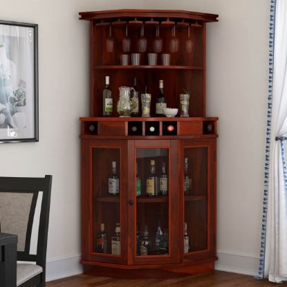 Picture of Solid Wood Corner Liquor Display Cabinet With Wine Storage