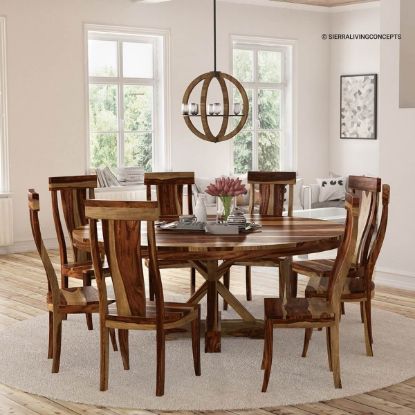 Picture of Bedford X Pedestal Rustic Round Dining Table Set