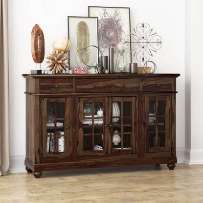 Picture of Artois Rustic Solid Wood Glass Door 3 Drawer Large Sideboard