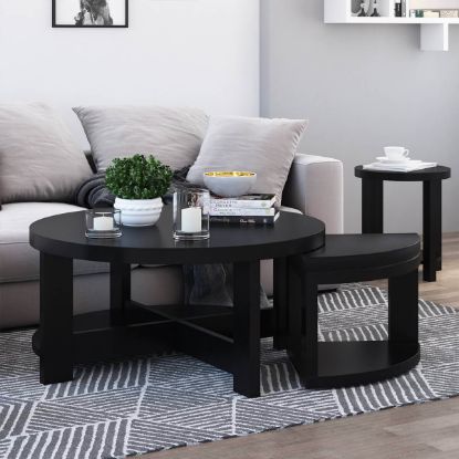 Picture of Zayante Solid Wood Round Coffee Table With Stools