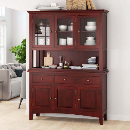 Picture of Barryton Solid Mahogany Wood Glass Door Dining Room Hutch