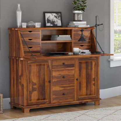 Picture of Weldona Solid Wood Contemporary Drop Front Home Office Secretary Desk