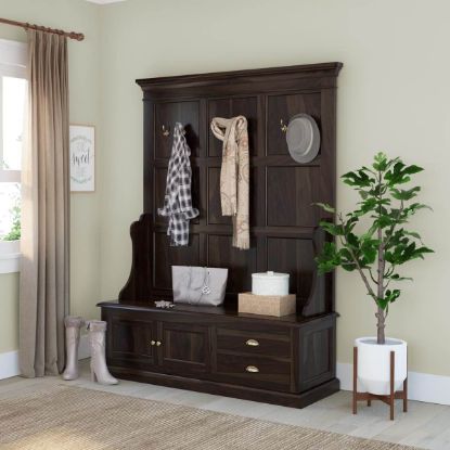 Picture of Schenevus 55 inch Solid Wood Entryway Hall Tree with Storage Drawers