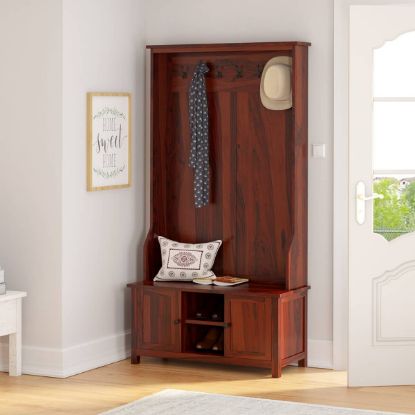 Picture of Moundsville 38 inch Rustic Solid Wood Entryway Hall Tree with Shoe Storage