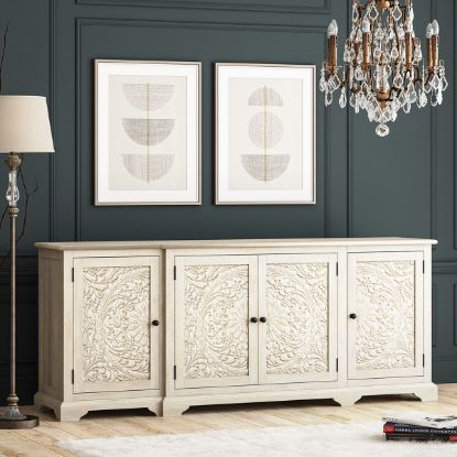 Picture of Calistoga Handcarved Mandala Art Weathered Solid Wood Large Buffet Cabinet