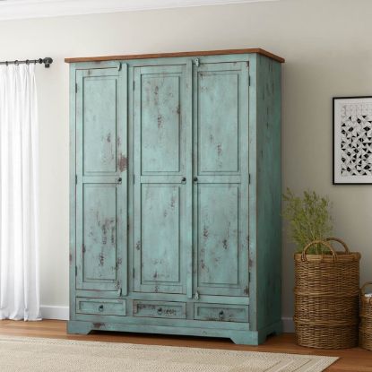 Picture of Scranton Distressed Wardrobe Armoire with Hanging Rod and Drawers