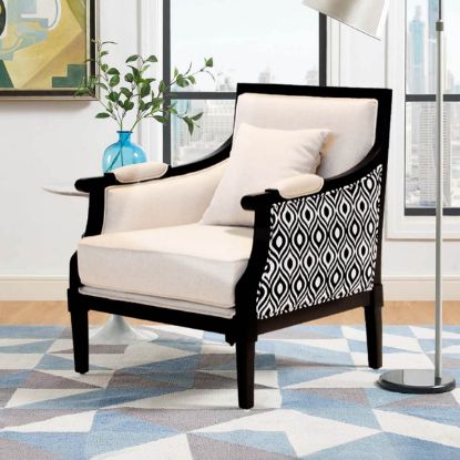 Picture of Black and White Mahogany Wood Upholstered Accent Armchair