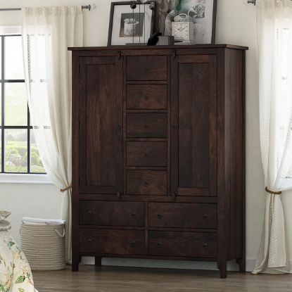 Picture of Orillia Solid Wood Rustic Wardrobe Armoire with Drawers