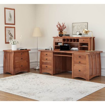 Picture of Helston Live Edge Top Solid Wood Executive Hutch Desk with File Cabinet