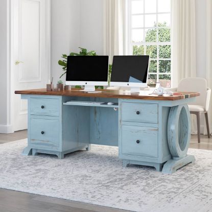 Picture of Eden Blue Solid Wood Epoxy Home Office Executive Desk