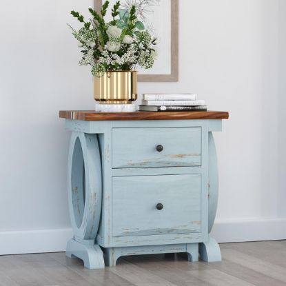 Picture of Eden Live Edge Two-Tone Blue Solid Wood 2 Drawer Office File Cabinet