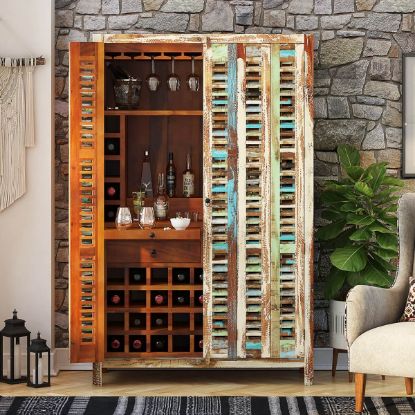 Picture of Fribourg Reclaimed Wood Tall Armoire Bar Cabinet