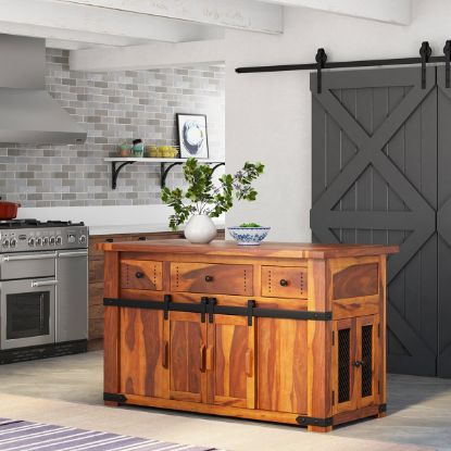 Picture of Poultney Rustic Solid Wood Kitchen Island with Slider Door Storage