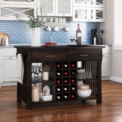 Picture of Winterset Solid Wood Small Kitchen Island with Wine Rack