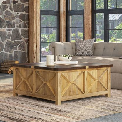 Picture of Acireale Rustic Square Farmhouse Coffee Table with Storage