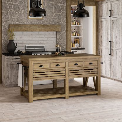 Picture of Calderdale Teak Wood Rustic Kitchen Island With Drawers