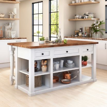 Picture of Rhinebeck Rustic Solid Wood Two Tone Kitchen Island with Drop Leaf