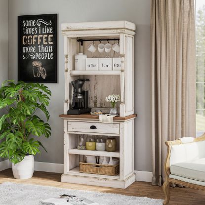 Picture of Brunswick Mahogany Wood Farmhouse Style Coffee Bar Hutch