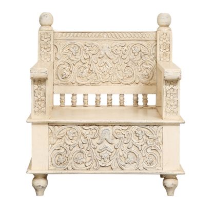 Picture of Madera Traditional Rustic Hand Carved Wood Frame White Sofa Chair		