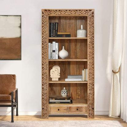 Picture of Vintage Hand Carved Tall Bookcase With Underneath Drawer