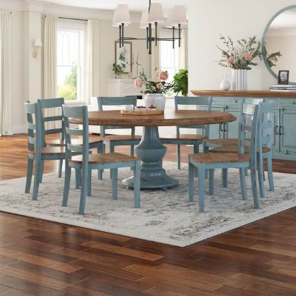 Picture of Conway Farmhouse Two Tone Solid Wood Round Dining Table Chair Set