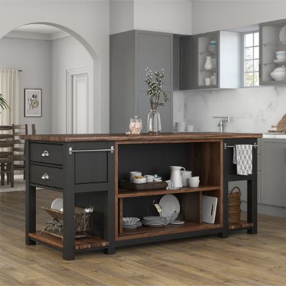 Picture of Telluride Solid Wood Two Tone Large Kitchen Island with Shelves