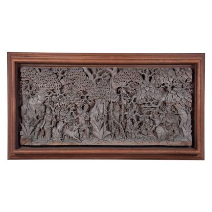 Picture of Keyes Relief Teak Wood Ramayana Tale Carving Wall Sculpture Art