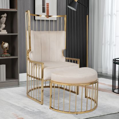 Picture of Solvang Stainless Steel Gold Finish Accent Chair With Ottoman