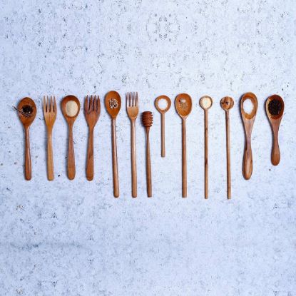 Picture of Jamboree Solid Teak Wood Handmade Assortment of 13-Pc Spoons and Forks