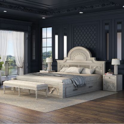 Picture of Pittsburg Carved Solid Wood 3 Piece Storage Bedroom Set