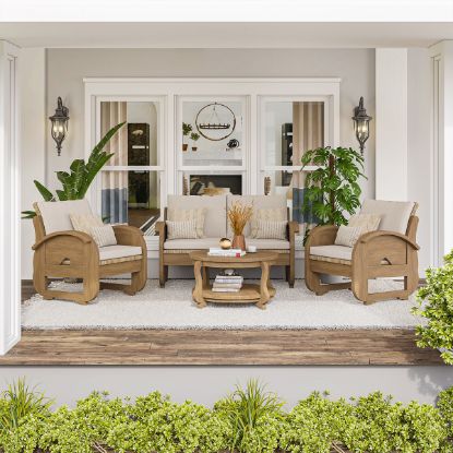 Picture of Fortaleza Rustic Teak Wood 4 Piece Modern Sofa Set