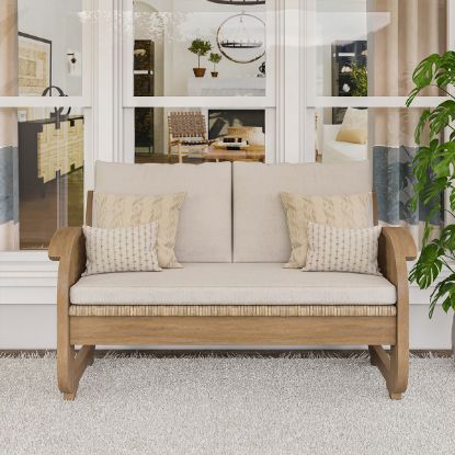 Picture of Fortaleza Rustic Teak Wood Modern Upholstered Love Seat Sofa		