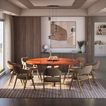 Picture of Hopland Mid Century Modern Epoxy 8 Chair Dining Table Set