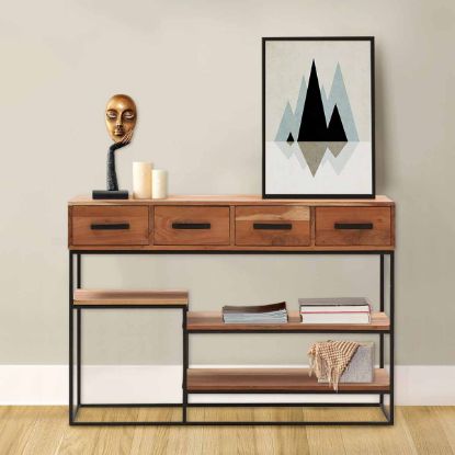 Picture of Platina Industrial Console Table With Drawers And Shelves