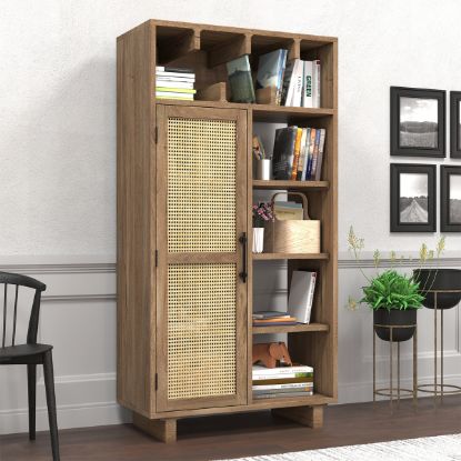 Picture of Lorain Rattan Door Solid Wood Bookcase  