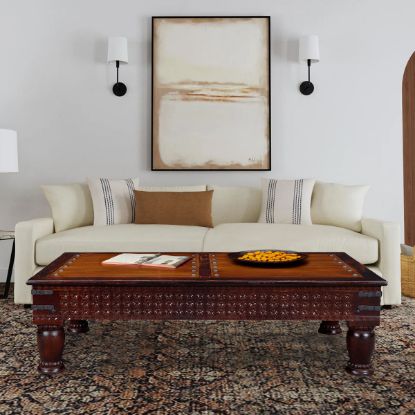 Picture of Janesville Hand Carved Rustic Rectangle Coffee Table